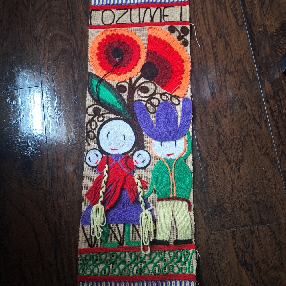 Cozumel Mexican Burlap Colorful Textile Wall Hanging